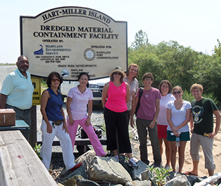 Teachers learn about field experiences for students at the Hart-Miller Island dredged material placement site.