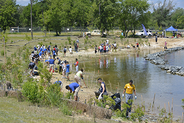 Teachers learn about field experiences for students at the Hart-Miller Island dredged material placement site.